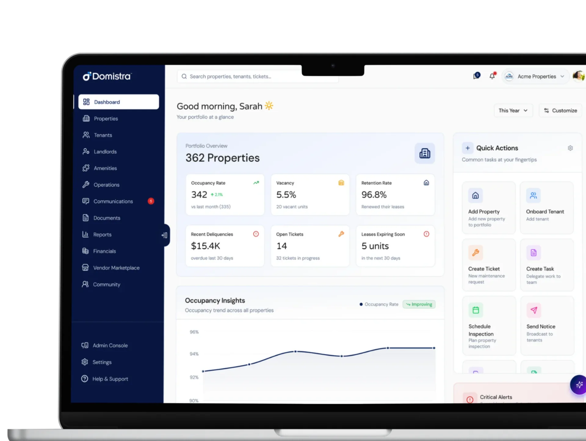 The Domistra dashboard shown on a laptop