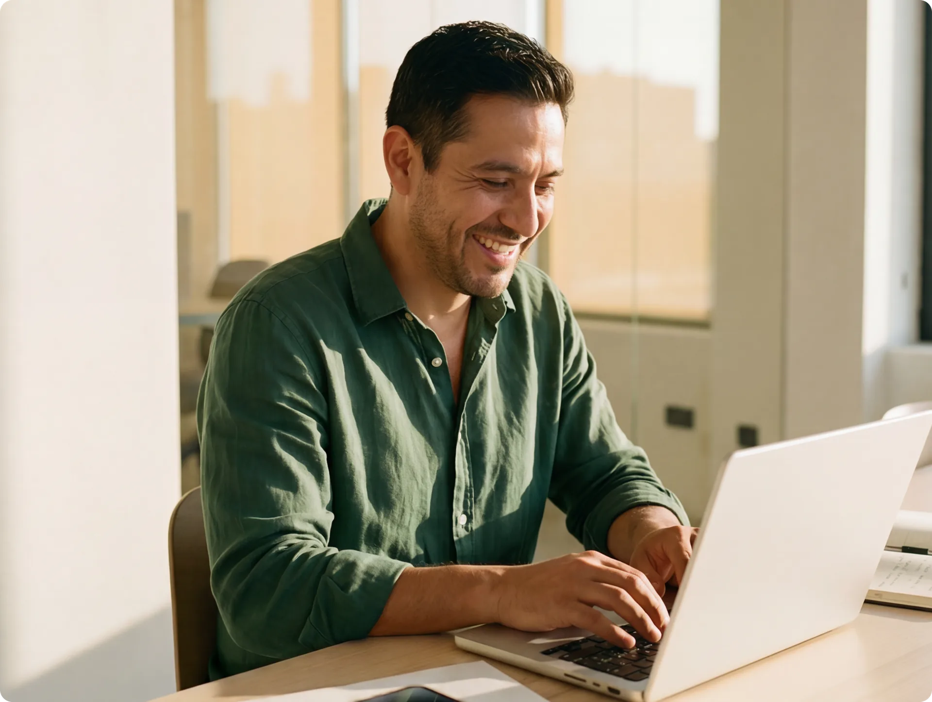 An operations manager working through requests on a laptop