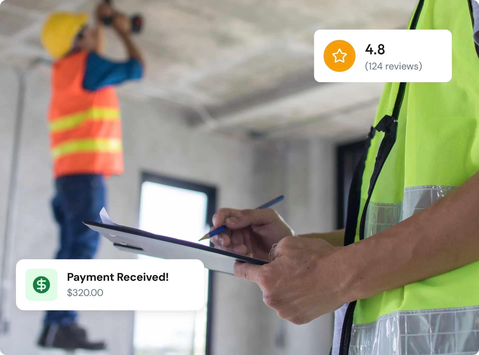 A payment received notification against a completed job