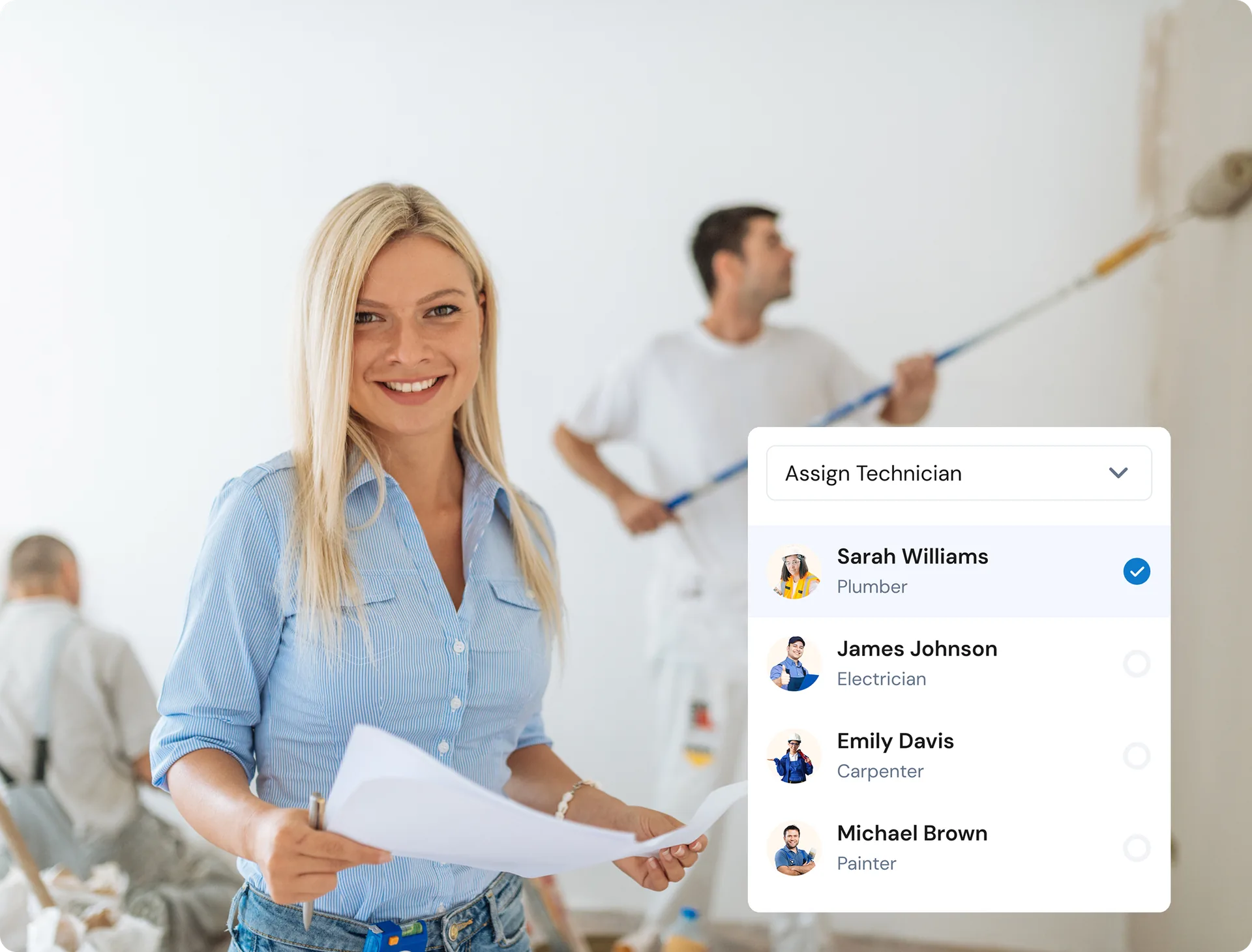A service team lead assigning a technician to a job
