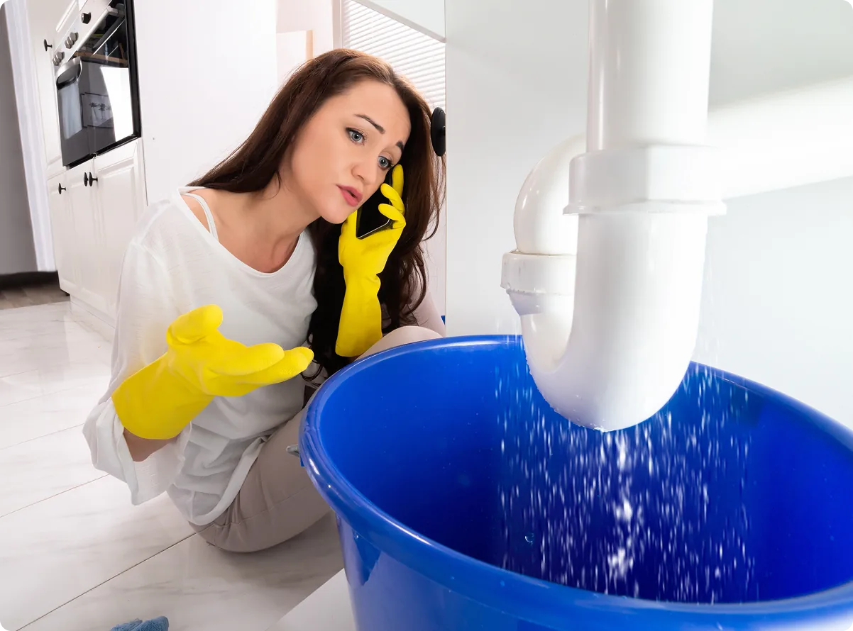 A resident reporting a leak under the kitchen sink