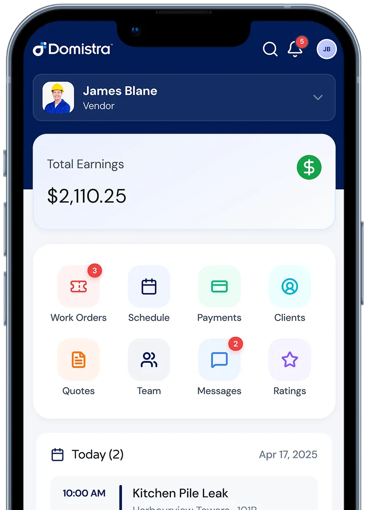 The Domistra vendor app shown on a phone