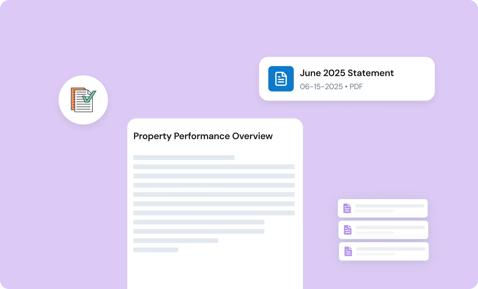 A monthly owner statement beside a property performance report