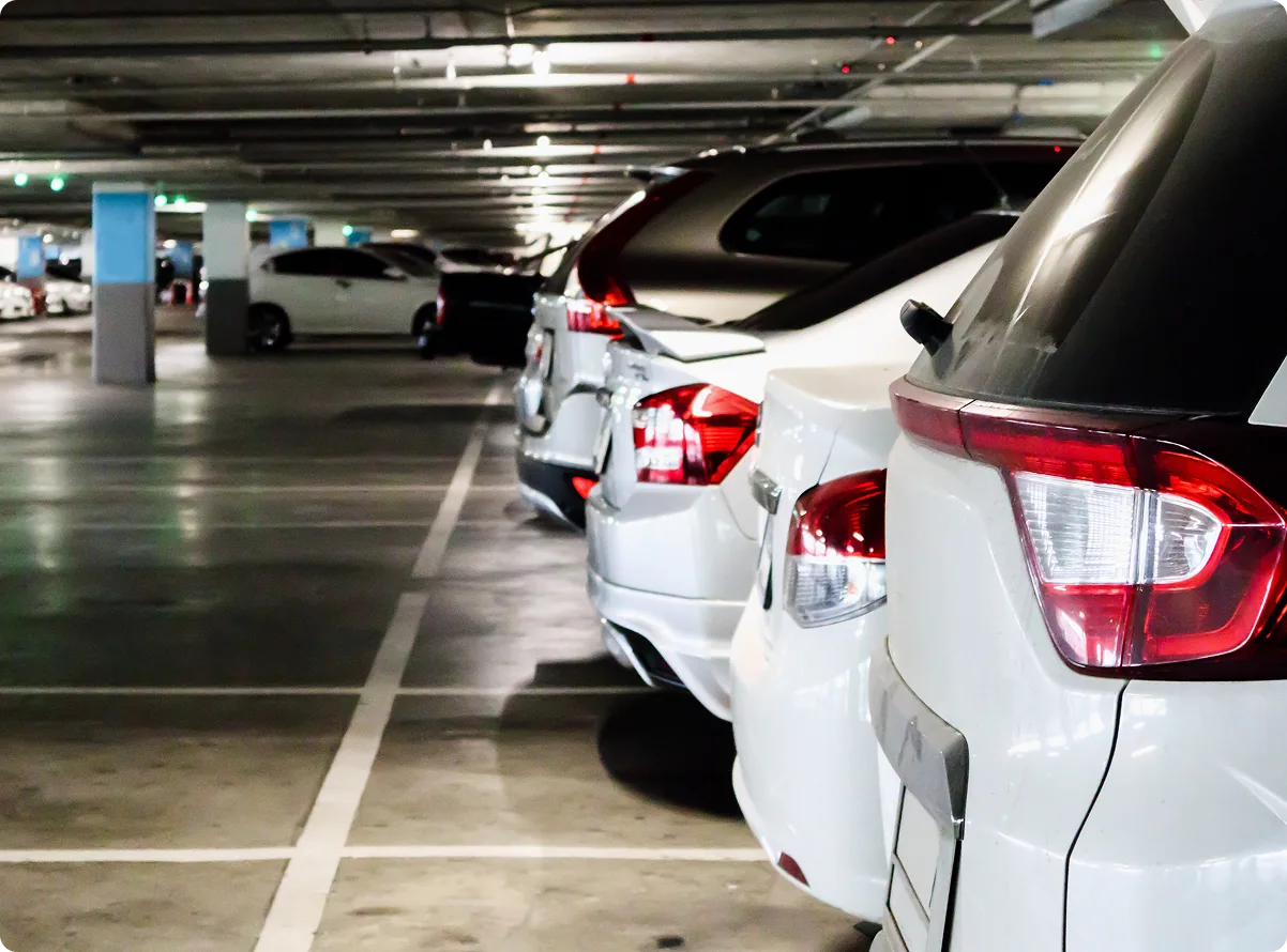 Cars parked in an underground residents' car park