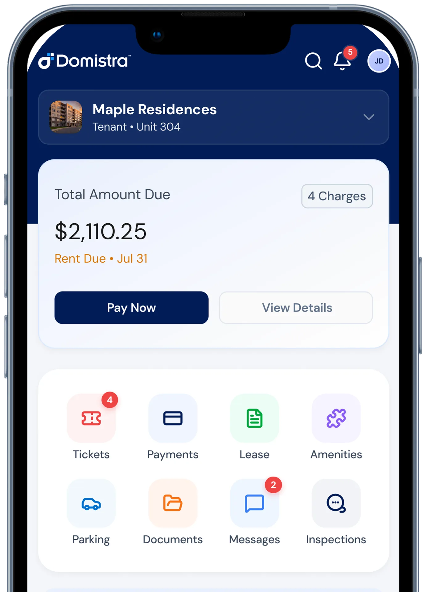 The Domistra resident app shown on a phone