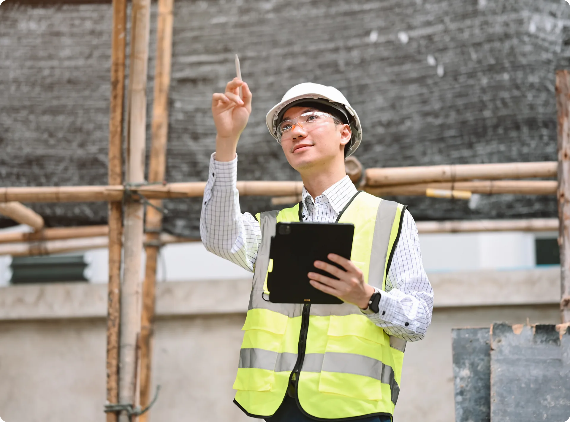 A site supervisor inspecting works on a commercial building