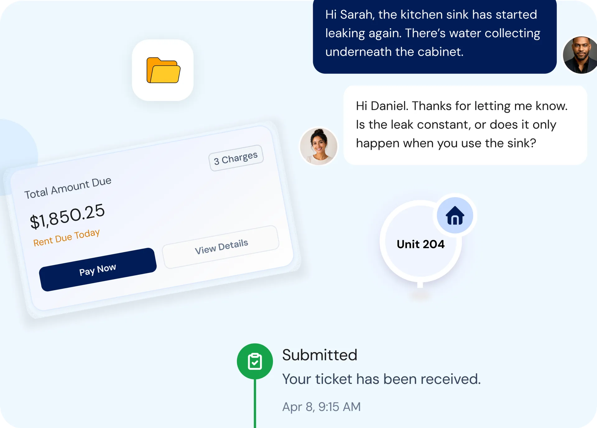 A tenant submitting a maintenance ticket from their phone